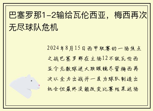 巴塞罗那1-2输给瓦伦西亚，梅西再次无尽球队危机